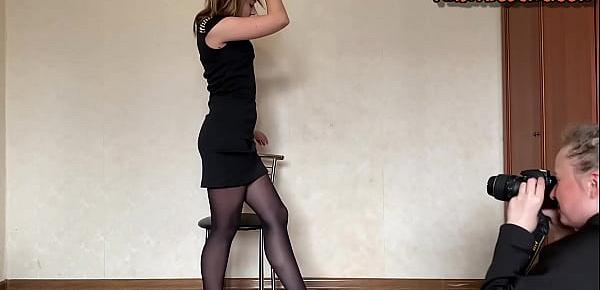 Andrea In Black Skirt, Black Pantyhose and Panties Doing Photoshoot